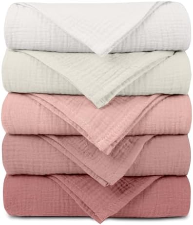 Muslin Receiving Blankets 5 Pack, Soft Swaddle Wraps by LYRICHOMBABY