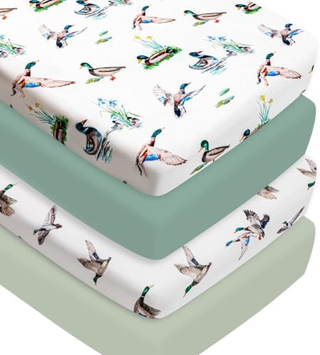 4 Pack Mallard Duck Baby Crib Sheets Neutral Unisex Breathable Fitted Nursery by FIGEPO