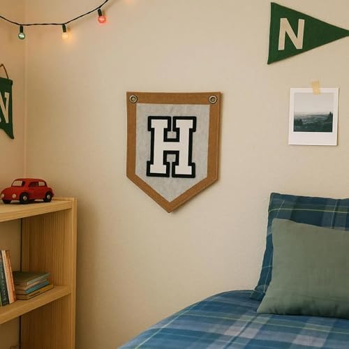 Personalized Name Initials Felt Banner Flag, Shield-Shaped Letter Pennant - Image 5
