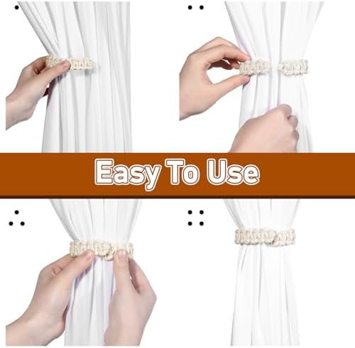 Ptwola 4 Pack Braided Curtain Tiebacks Boho Elegant Rustic Curtain Holdbacks - Image 3