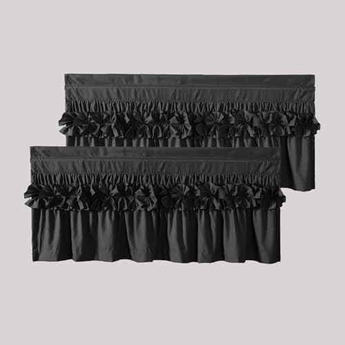 HIG 2 Pack Black Ruffle Handcrafted Window Valances by HIG