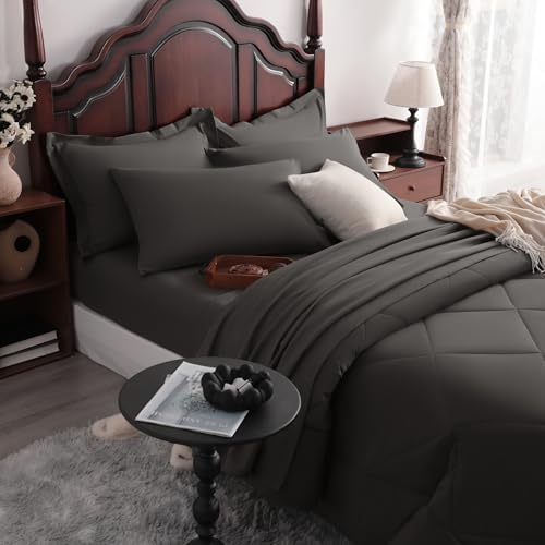 NTBAY King Microfiber Bed in a Bag, Comforter Set 7 Piece, Dark Grey - Image 6