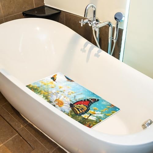 Bathtub Mat Non Slip 26.8x15.1In, Butterflies Daisies Bath Mat - Image 4