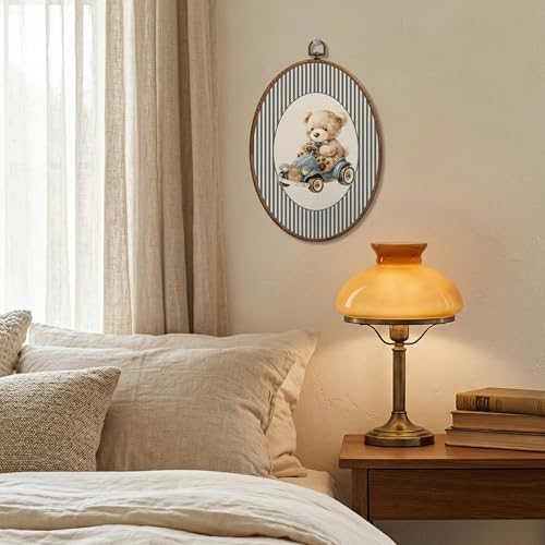 SONMYSULIL Bear Car Nursery Wall Art Decor, Kids Room Oval Wall Hanging Decor - Image 2