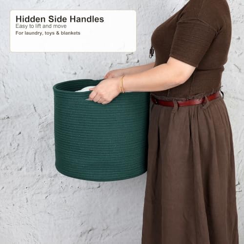 XUANGUO Cotton Rope Basket For Girls Boys Kids 16”X14” dark green - Image 3