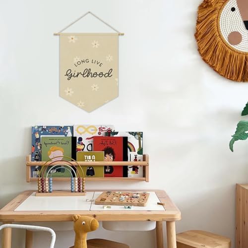 Girl Nursery Decor, Long Live Girlhood Linen Canvas Banner, Neutral Floral Wall - Image 3