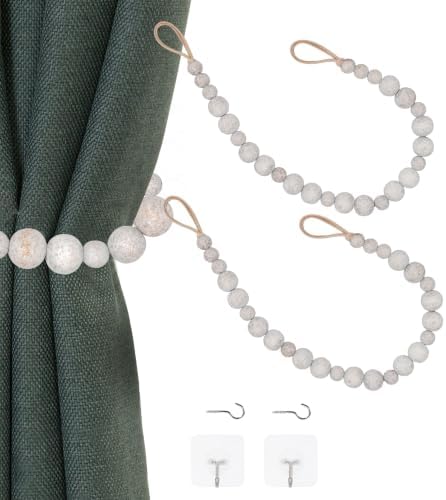 2 Pack Wood Bead Curtain Tieback, Boho Curtain Holdback by OCIOLI