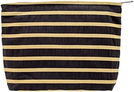 Flat Makeup Bag for Women, Zipper Cosmetic Pouch for Purse, Stripe Black by PAZIMIIK