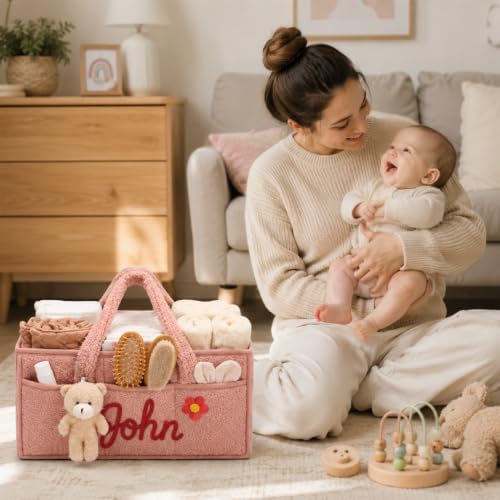 Personalized Baby Diaper Caddy Organizer Custom Baby Storage Basket - Image 2