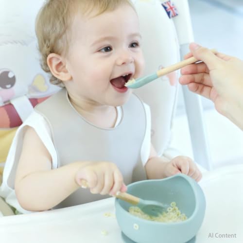 Ginbear Suction Baby Bowl Silicone Bib Spoon Set 6 M+ - Image 3