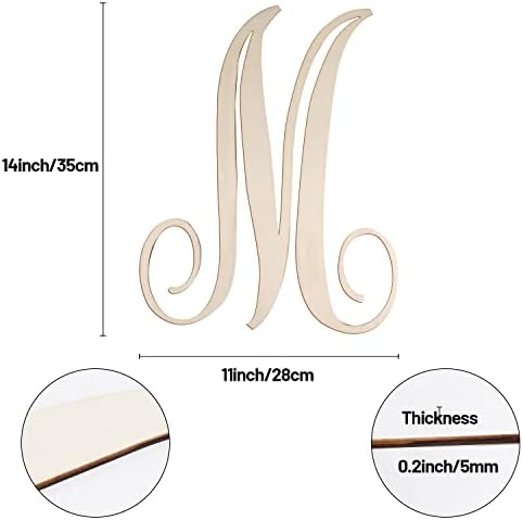Cursive Wooden Letters M for Wall Decor Large Wood Monogram Letters 14 Inch - Image 2