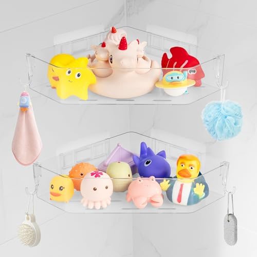 Bath Toy Storage for Baby & Toddler, 2 Pack Clear Adhesive Shower Caddy by MUMUQ