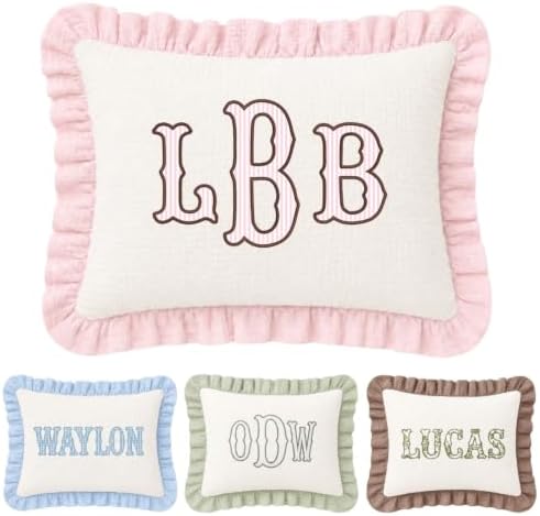 Muslin Pillow Cover, Monogram Pillow Covers, Custom Embroidered Pillow Covers by Locobird