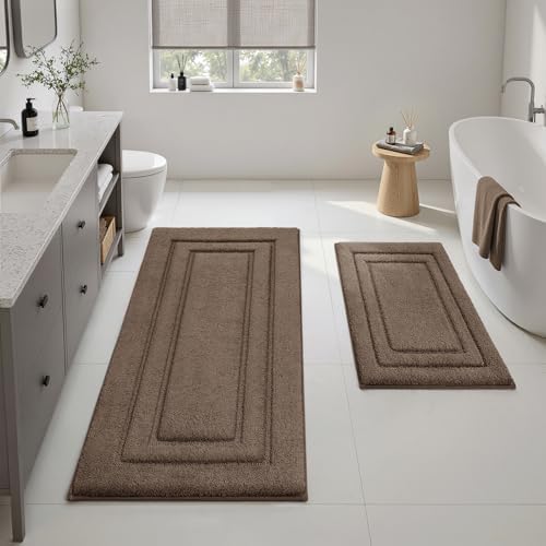 HOMEIDEAS Bathroom Rugs Sets 2 Piece, Soft Extra Long Bath Mat Brown - Image 3