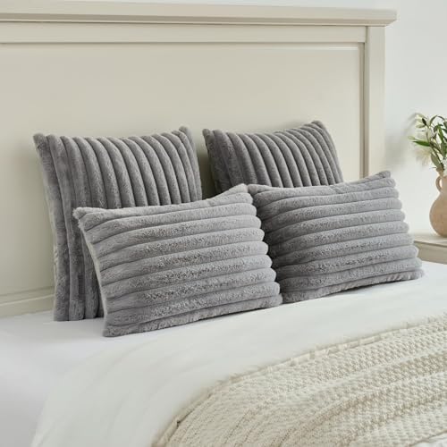 FUTEI Pack of 2 Faux Fur Throw Pillow Covers 28x28 Inch - Image 5