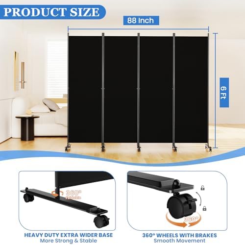 SUNALLY Room Divider Privacy Screens, 4 Panels Dividers - Image 2