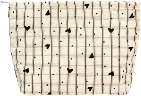Flat Makeup Bag for Women, Zipper Cosmetic Pouch for Purse, Gingham Heart by PAZIMIIK