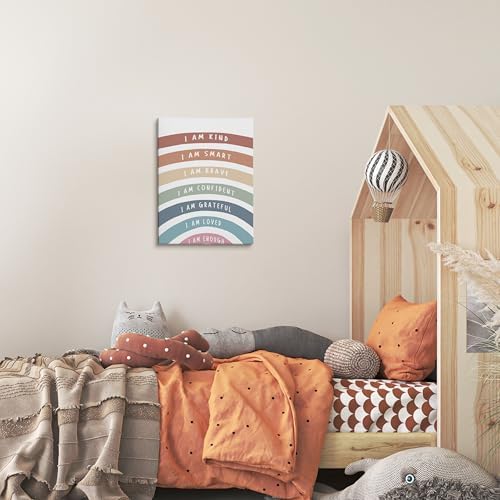 HRQKO Boho Inspirational I Am Kind Canvas Wall Art, Motivational Boho Rainbow - Image 6