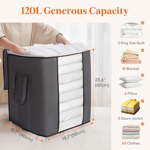 Lifewit 2 Pack 120L Extra Large Clothes Storage, Blanket Storage Bags - Image 3