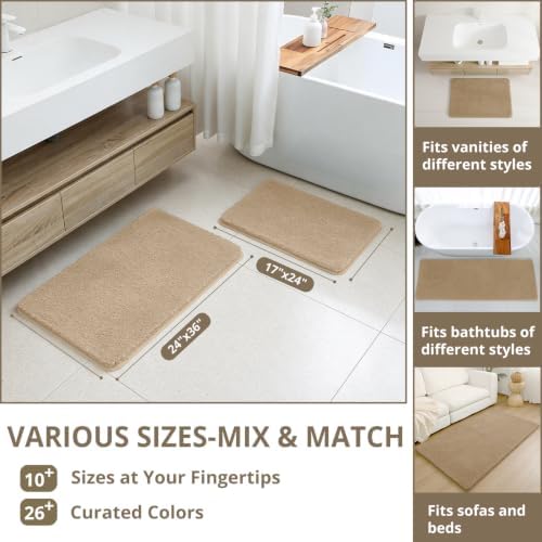 Polyester Bathroom Runner Rug 24"x60" Light Brown, Soft Bath Mat - Image 3