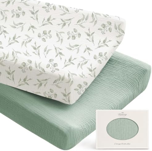 Konssy 100% Cotton Muslin Changing Pad Cover 2 Pack by Konssy