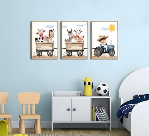 3Pcs Cute Farm Animals Wall Art Nursery Cartoon Watercolor Animal Painting - Image 6
