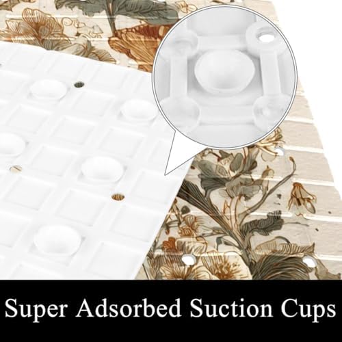 Bathtub Mat Non Slip 26.8x15.1 Inch, Bee Mushroom Retro Shower Mat - Image 3