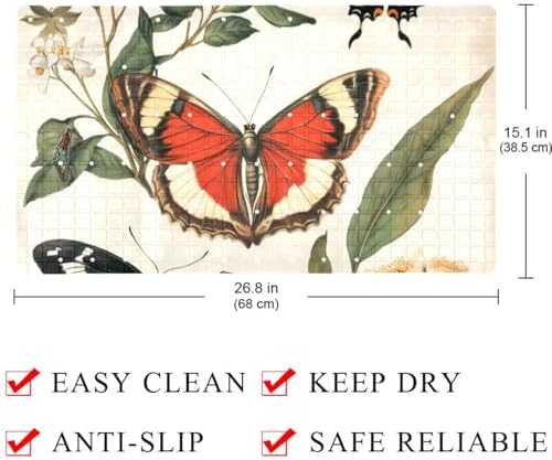 Bathtub Mat Non Slip 26.8x15.1 Inch, Butterflies Florals Shower Mat - Image 4