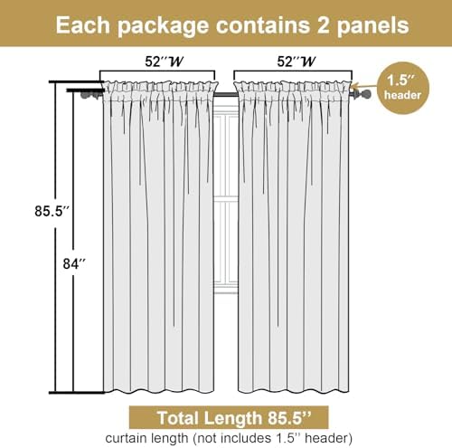 Lecloud Leia Charcoal Grey Sheer Curtains 84 Inches Long 2 Panels, Airy Leaf - Image 2