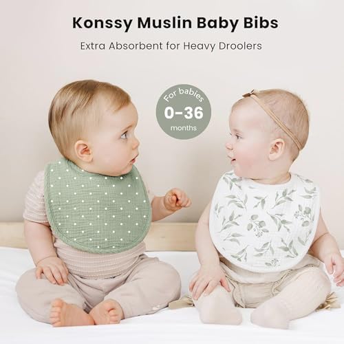 Konssy 8-Pack Muslin Baby Bibs, Adjustable Fit - Image 2