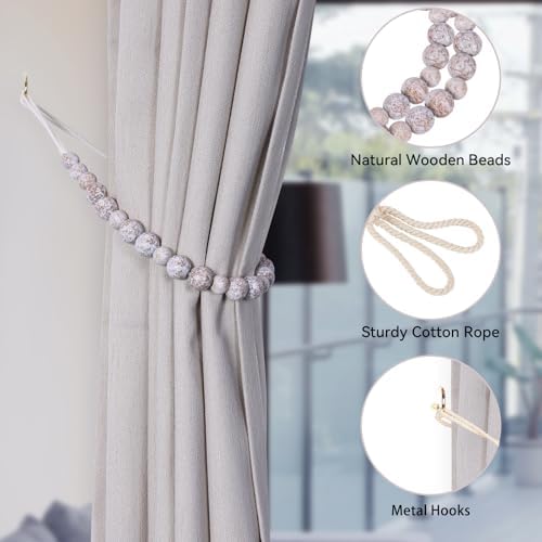 KLOGTSIND Wood Bead Curtain Tiebacks, 2 Pack Curtain Tie Backs - Image 5