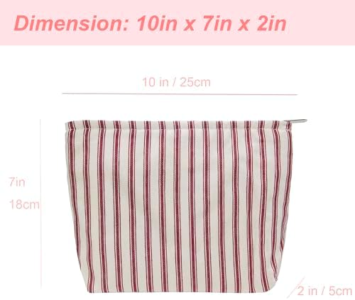 Flat Makeup Bag for Women, Zipper Cosmetic Pouch Purse, Vintage Stripe Red - Image 3