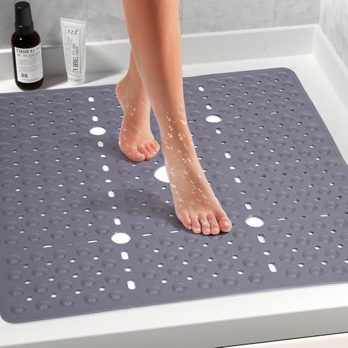 Large Square Shower Mat Bathtub Bath Mat Non Slip Gray 27"x27" - Image 2