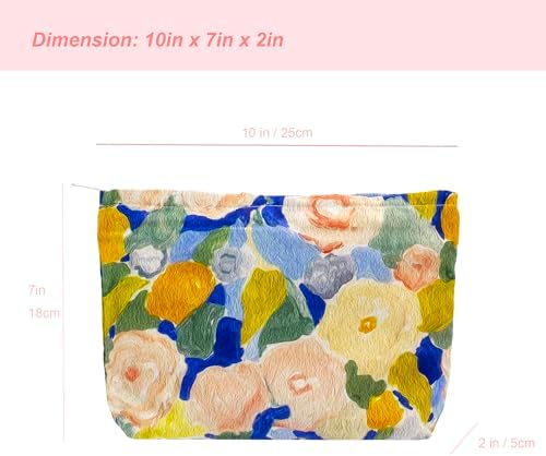 Flat Makeup Bag for Women, Zipper Cosmetic Pouch for Purse, Garden Blue - Image 5