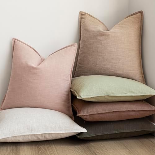 Foindtower Linen Solid Decorative Throw Pillow Cover 16x16 Inch Light Green - Image 6