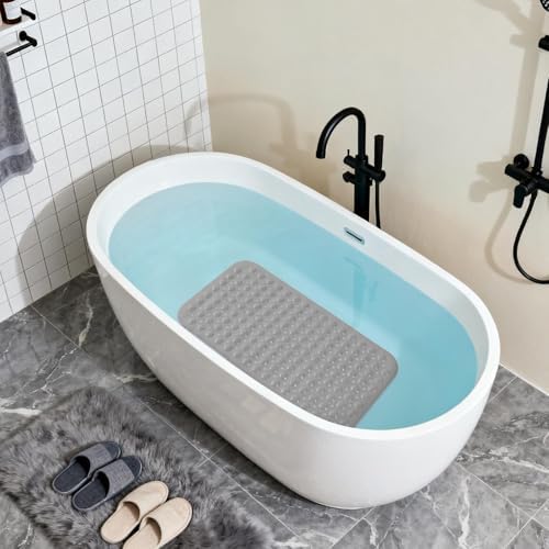Anti-Slip Bathtub Shower Mat 28×15 Inch Opaque Gray - Image 4