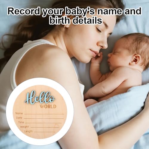 Baby Announcement Sign, Wooden Hello World Newborn Signs Birth Name Sign - Image 7