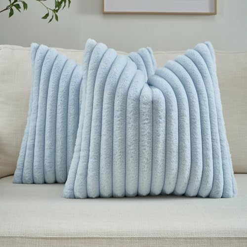 FUTEI Pack of 2 Faux Fur Throw Pillow Covers 18x18 Inch, Light Blue by FUTEI