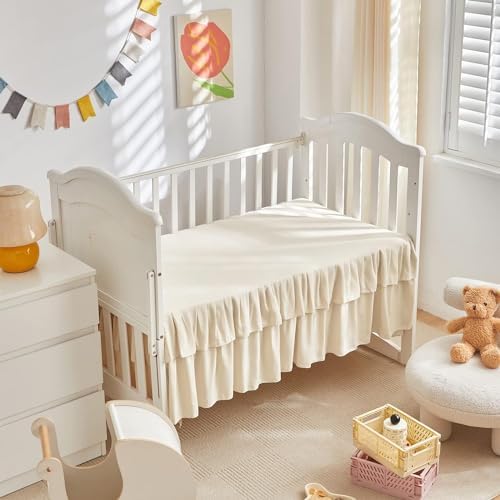 Mini Crib Bedding Set 3 Pieces Baby Boho Quilted Tufted Ruffles Comforter - Image 5