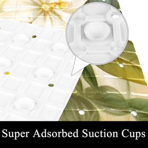 Bathtub Mat Non Slip 26.8x15.1 Inch, Lemon White Flowers Shower Mat - Image 3