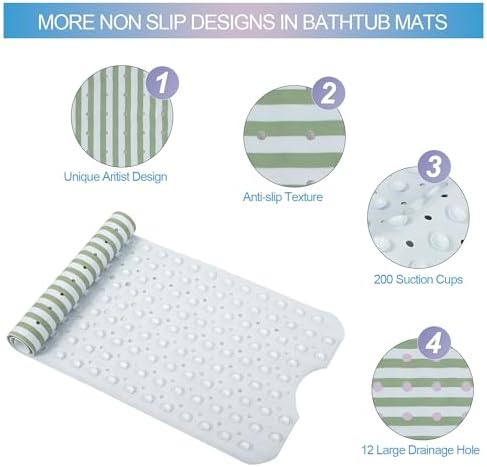 Stripes Green Bathtub Mat Non Slip 40x16 Inch Extra Long Bath Mat, Modern Art - Image 6