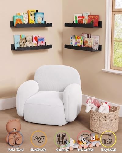 Black Nursery Floating Shelves for Wall, Scalloped Book Shelf for Kids Room - Image 6