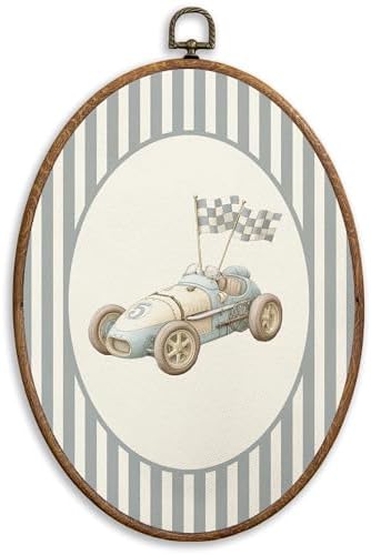 SONMYSULIL Blue Race Car Nursery Wall Art Decor, Boy Nursery Oval Wall Hanging by Unknown