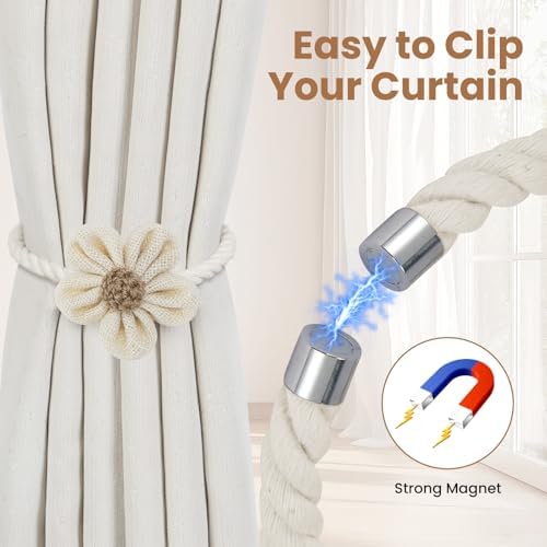 KLOGTSIND Magnetic Curtain Tiebacks, 2 Pack Flower Curtain Holdbacks - Image 2