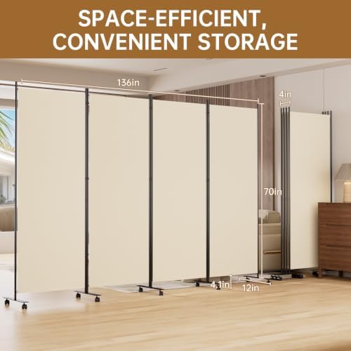 Room Divider 136'' Wide Folding Room Divider Panel - Image 7