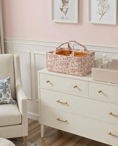 Quilted Fabric Storage Basket Floral Baby Diaper Caddy Quilted Basket Organizer - Image 5