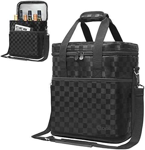 opux Insulated Wine Cooler Bag Leakproof 6 Bottle Tote Carrier, Back Square by OPUX
