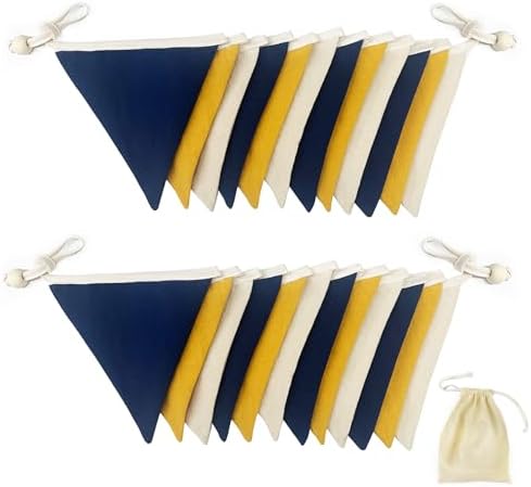 2 Sets of Blue Yellow White Garland 24Pcs Yellow Blue Fabric Linen Pennant - Image 3