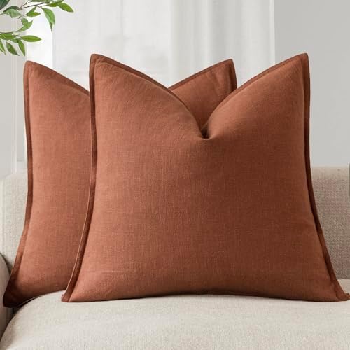 Foindtower Linen Solid Decorative Throw Pillow Cover 18x18 Inch Rust Orange by Foindtower