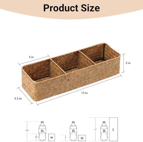 Nonam 3-Section Seagrass Tea Bag Organizer, Wicker divided basket - Image 2